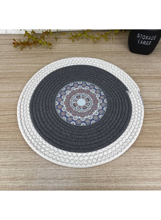 NAMA Round Shaped Eco-Friendly Mandala Pot Trivets Large Braided Woven Trivet Coaster, Cotton Thread Weave Cup Coaster Hot Pot Dish Trivet Pad Mat for Kitchen Cooking Supplies 35 CM - Image 1